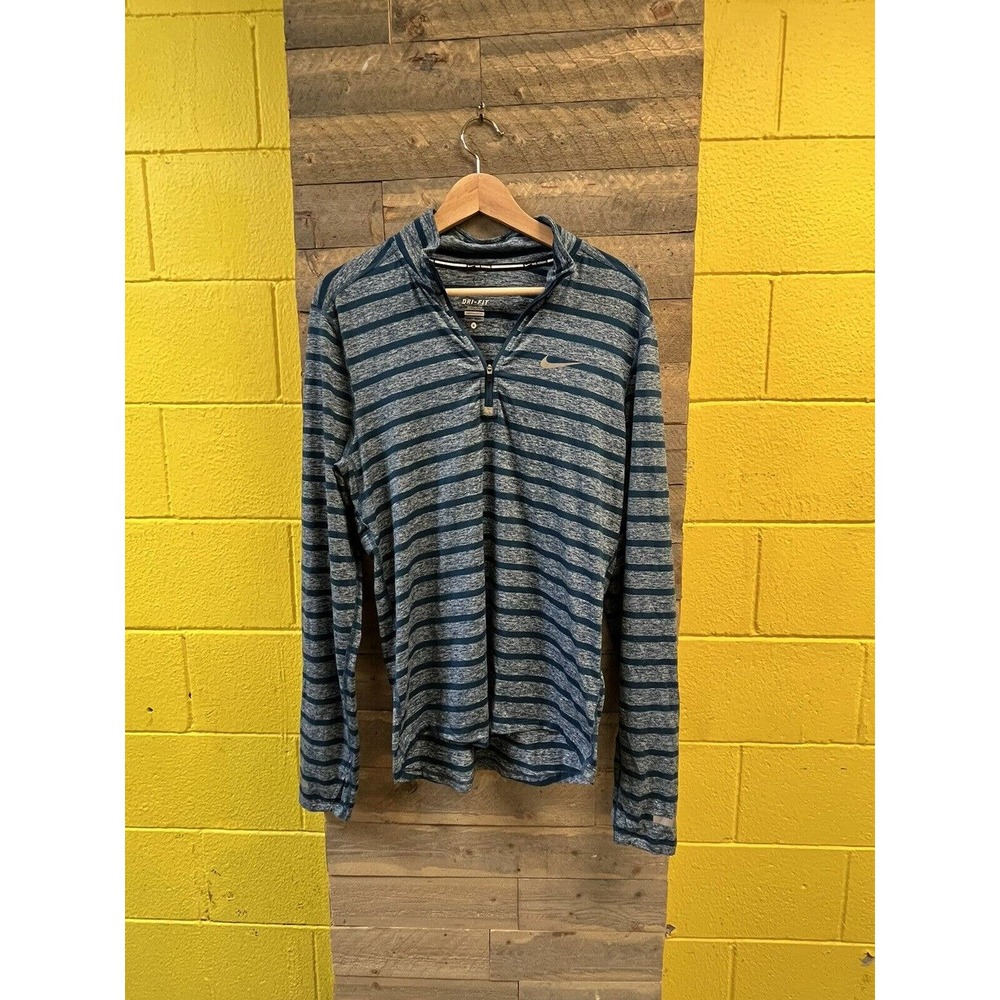 NIKE Jacket Mens Small Blue Striped Pullover Running Polyester Dri Fit L Light